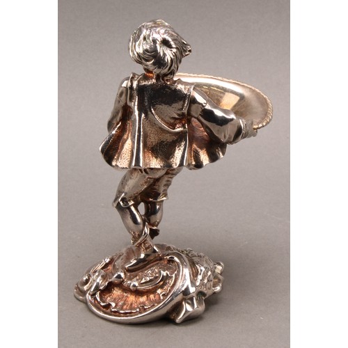 682 - A pair of Rococo Revival silver plated figural salts, cast as a fisher boy and girl holding baskets,... 