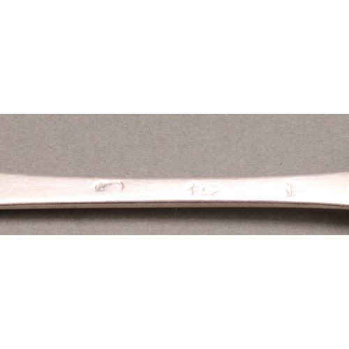 654 - A George II Irish silver Hanoverian pattern table spoon, 21.5cm long, Dublin 1758