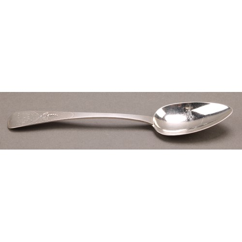 652 - A Channel Islands silver Old English pattern table spoon, 21.5cm long, Jacques Quesnel, Jersey c.182... 