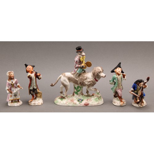 226 - A French porcelain model, of a circus monkey riding a poodle, in the manner of Bourdois & Bloch, Par... 