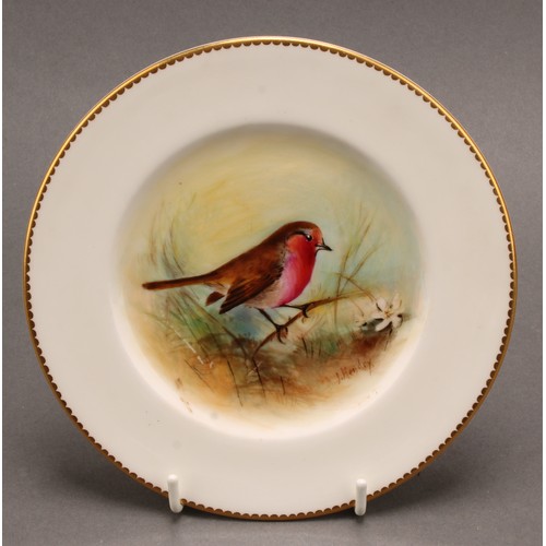 159 - A set of four Royal Worcester tea plates, painted by J. Hendry, signed, with named birds, Reed Warbl... 