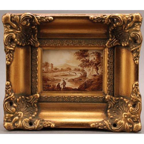 601 - Picturesque School (19th century) 
Landscape With Folly 
unsigned, sepia, 21cm x 18cm, gilt frame