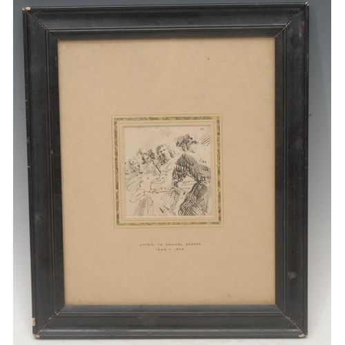 604 - Manner of Samuel Cooper (1609-1672) 
Study of Three Cavaliers 
unsigned, ink on paper sketch, 36cm x... 