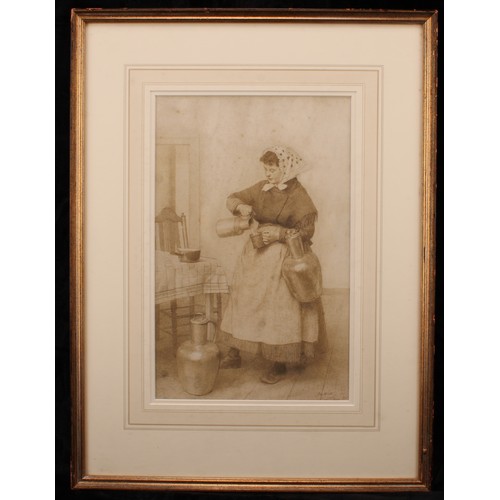 608 - Witty, English School (19th century)
A Portrait of a Milkmaid 
signed, ink sketch, 58cm x 43.5cm