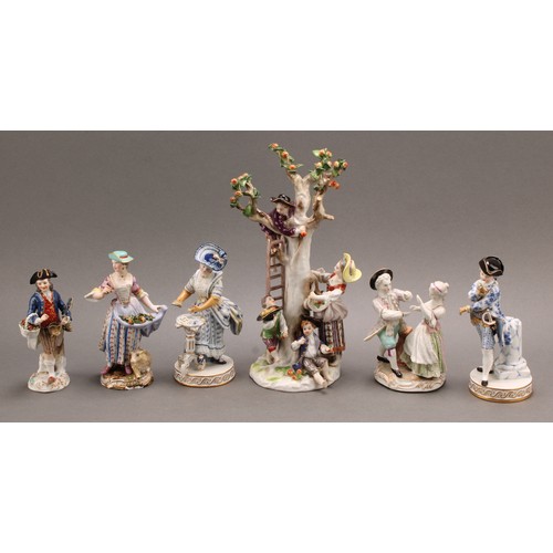 240 - A Meissen porcelain figure group, The Apple Pickers, modelled with mother and three children gatheri... 