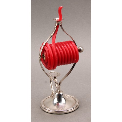 1046 - An Edwardian silver wax jack, of George III design, wrapped   reeded borders, domed loaded base, 17c... 