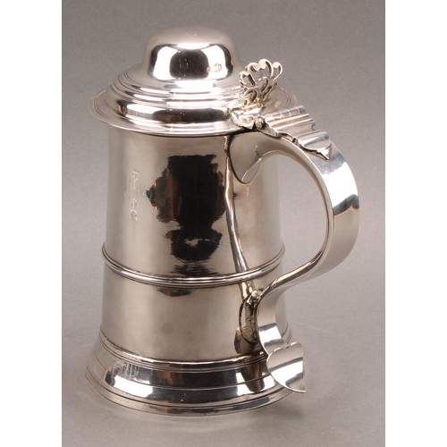 789 - A George III silver tankard, hinged domed cover with pierced thumbpiece, three-quarter girdle, S-scr... 