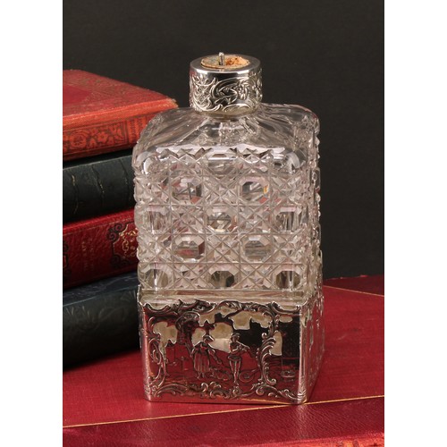 1011 - An early 20th century silver mounted hobnail-cut square dressing table scent bottle, the sleeve pier... 