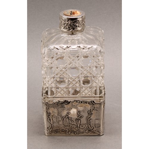 1011 - An early 20th century silver mounted hobnail-cut square dressing table scent bottle, the sleeve pier... 