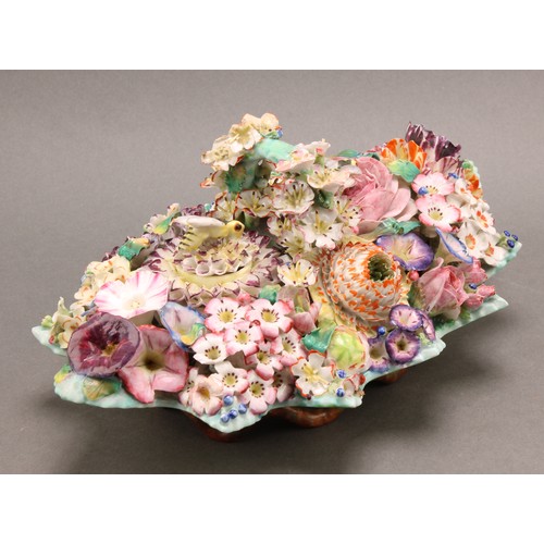 242 - A Meissen porcelain standish, profusely encrusted in colourful flowers and foliage, in the manner of... 