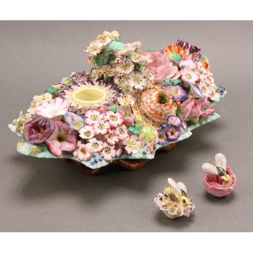 242 - A Meissen porcelain standish, profusely encrusted in colourful flowers and foliage, in the manner of... 