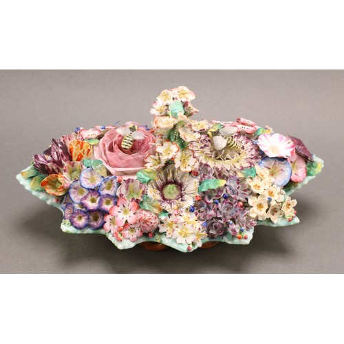 242 - A Meissen porcelain standish, profusely encrusted in colourful flowers and foliage, in the manner of... 