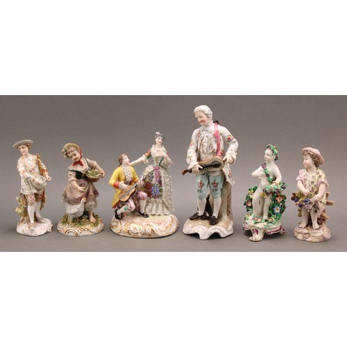 224 - A Continental porcelain figure group, of a musician and his singing companion, he seated playing a g... 