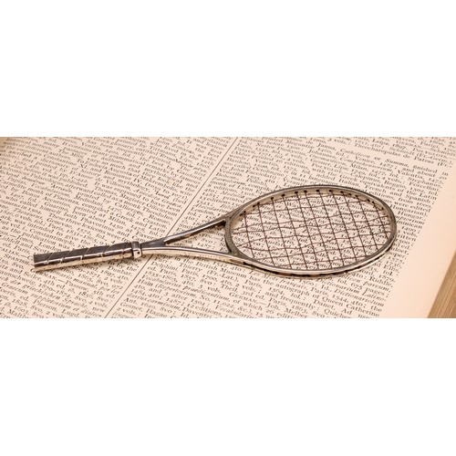 903 - A Sacchetti silver miniature model, of a tennis racket, 14cm long, import marks, 925