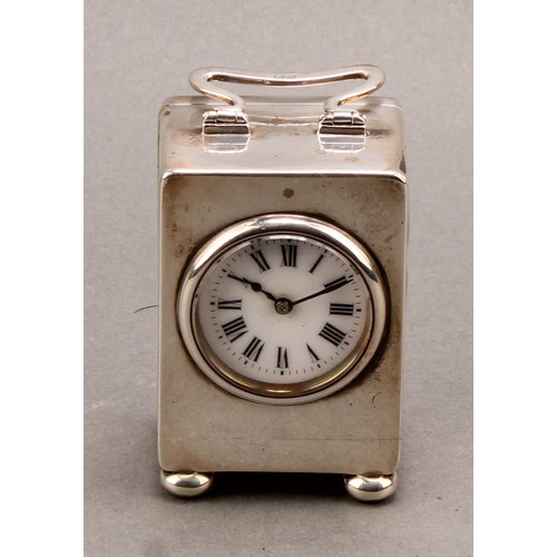 1008 - An early 20th century silver carriage timepiece, Roman numerals on 3cm white dial, French movement w... 