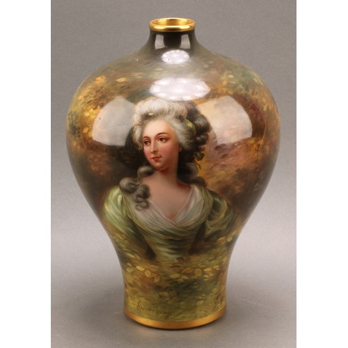 262 - A Royal Bonn porcelain baluster vase, painted by Heister Kamp, signed, with a portrait bust, of Mari... 