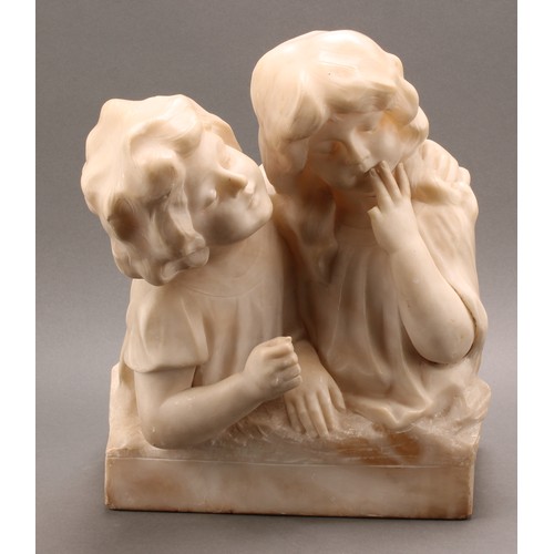 2555 - Schimmelpfennig (early 20th century), an alabaster sculpture, Consolation, 34.5cm high, 27.5cm wide