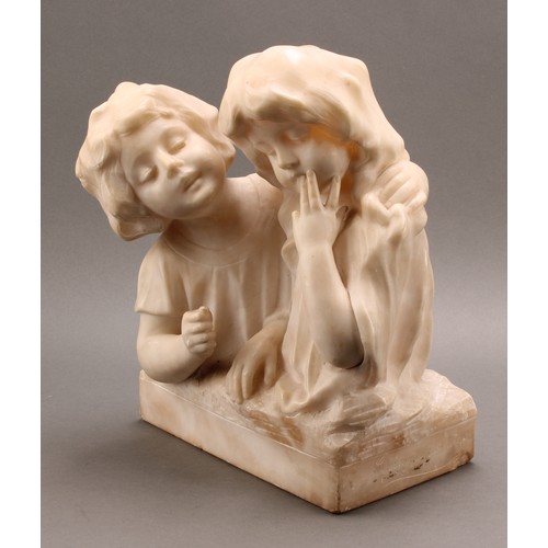 2555 - Schimmelpfennig (early 20th century), an alabaster sculpture, Consolation, 34.5cm high, 27.5cm wide