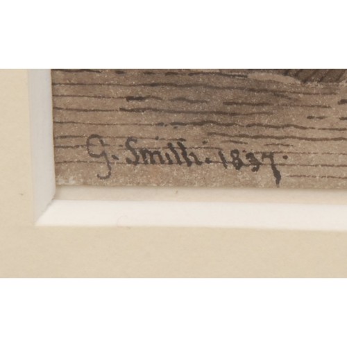 553 - G. Smith (19th century English School)  The Fallen Sword  signed, dated 1837, ink drawing, 17cm x 12... 