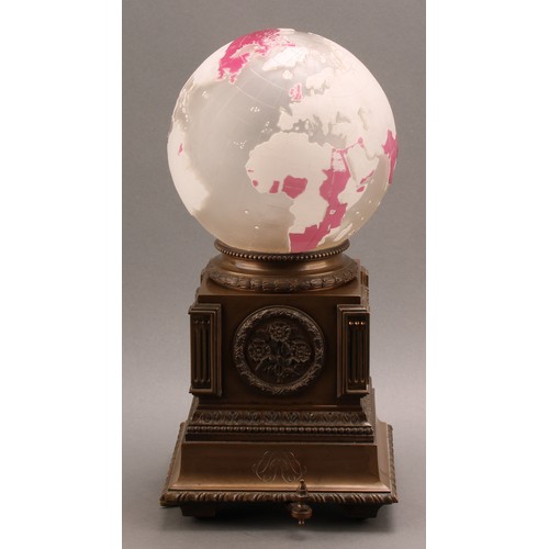 2338 - An early 20th century bronze and cameo glass cartographic table lamp, possibly an exhibition piece, ... 