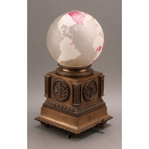 2338 - An early 20th century bronze and cameo glass cartographic table lamp, possibly an exhibition piece, ... 