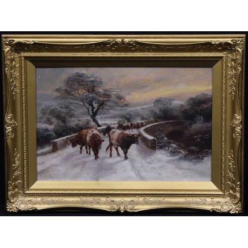 636 - Henry Robinson Hall (1859–1927)
Herding Cattle, The Close of a Winter’s Day
signed, oil on canvas, 3... 