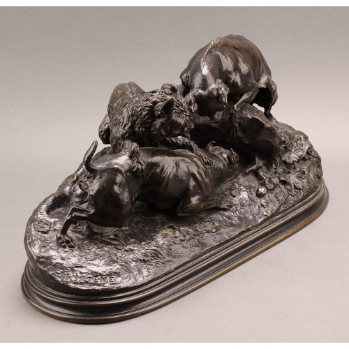 2567 - Pierre Jules Mene (1810 - 1879), after, a large brown patinated bronze, Hunting Dogs, signed in the ... 