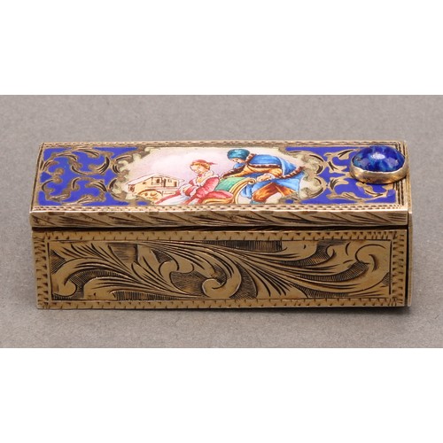 1399 - An Italian silver gilt rectangular lipstick case, decorated in polychrome enamels with figures by a ... 