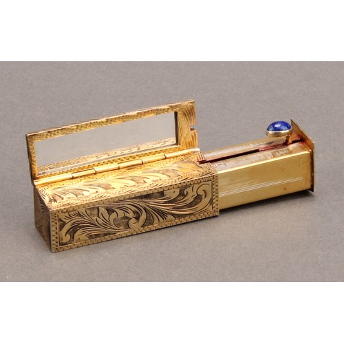 1399 - An Italian silver gilt rectangular lipstick case, decorated in polychrome enamels with figures by a ... 