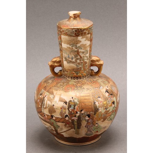 1301 - A Japanese Satsuma ovoid vase, typically painted with a profusion of figures in a landscape, 15cm hi... 