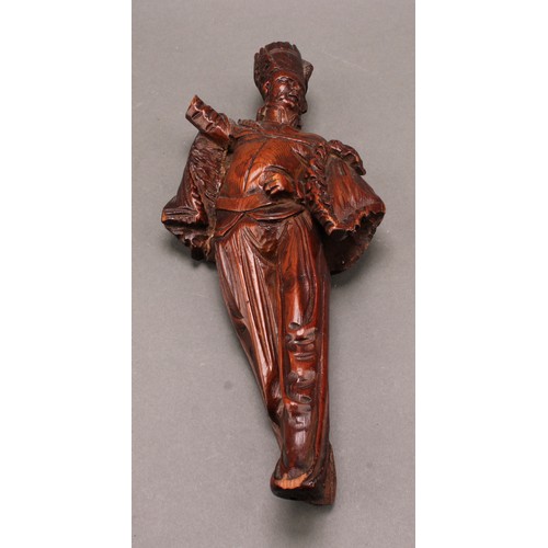 A European Softwood Carving, Of A Figure Flamboyantly Dressed, 28cm High