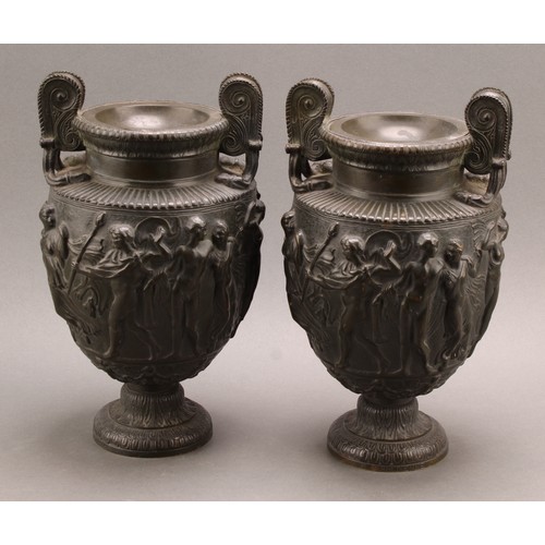 2401 - A pair of neoclassical patinated bronze kraters or vases, after the Charles Townley vase, cast in hi... 