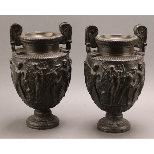 2401 - A pair of neoclassical patinated bronze kraters or vases, after the Charles Townley vase, cast in hi... 