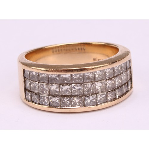 1197 - A diamond and 14ct gold ring, set with 36 princess cut stones, colour K/L, clarity SI2/PI, each ston... 