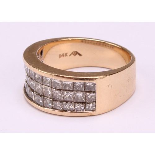 1197 - A diamond and 14ct gold ring, set with 36 princess cut stones, colour K/L, clarity SI2/PI, each ston... 