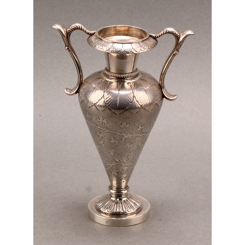 1009 - An early 20th century silver coloured metal vase, of substantial gauge and possibly American, chased... 