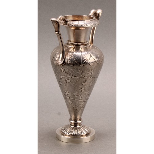 1009 - An early 20th century silver coloured metal vase, of substantial gauge and possibly American, chased... 