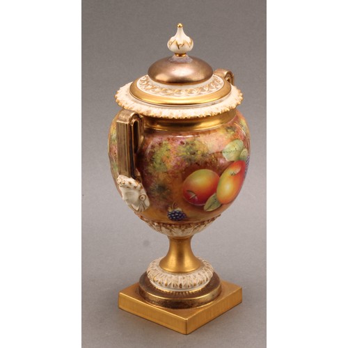 150 - A Royal Worcester ovoid two handled pedestal vase and cover, painted by Brian Leaman, signed, with r... 