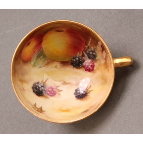 141 - A Royal Worcester cabinet cup and saucer, painted by Price and W. Austin, signed, with ripening frui... 