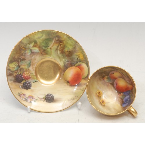 142 - A Royal Worcester cabinet cup and saucer, painted by T. Lockyer and W.H. Austin, signed, with ripeni... 