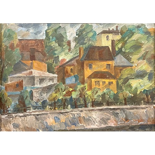 383 - Russian School (20th century) 
Coastal Town 
unsigned, oil on canvas, 50cm x 70cm