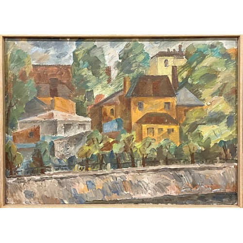 383 - Russian School (20th century) 
Coastal Town 
unsigned, oil on canvas, 50cm x 70cm