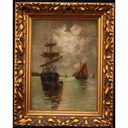 620 - English School (19th century)  
Ship at Anchor  
unsigned, oil on panel, 30cm x 22cm