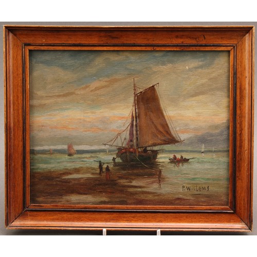 465 - P. Willems (Dutch School, 19th/20th century)  The Herring Boat  signed, oil on panel, 16cm x 20.5cm