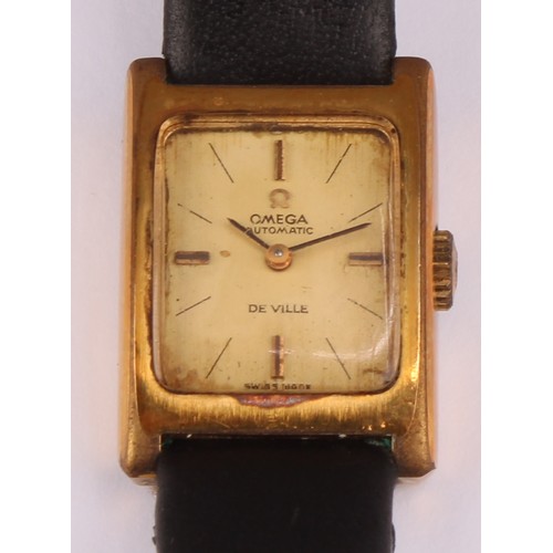 1161 - Ladies Vintage Omega De Ville Automatic gold plated watch, boxed with paperwork dated 1974, the rect... 