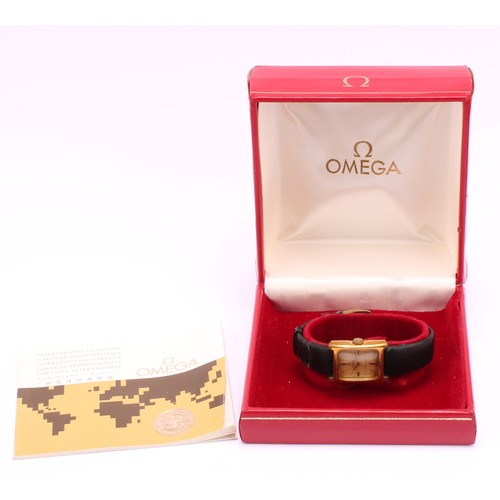 1161 - Ladies Vintage Omega De Ville Automatic gold plated watch, boxed with paperwork dated 1974, the rect... 