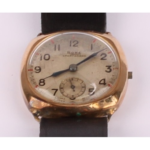 1160 - Gent's Rone Sportsman 9ct gold cased manual wind wristwatch (A/F), the silvered dial with numerals a... 