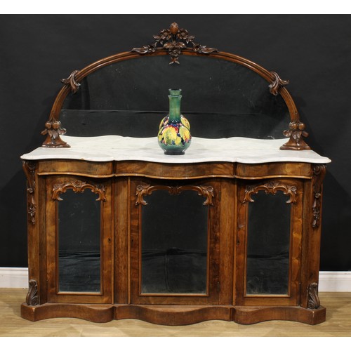 2461 - A Victorian rosewood side cabinet, arched mirror plate above a marble top and three doors, each set ... 