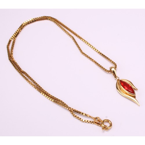 1168 - 18ct gold Fire Opal and Diamond Pendant with fine 9ct gold box link chain, the pendant is set with a... 