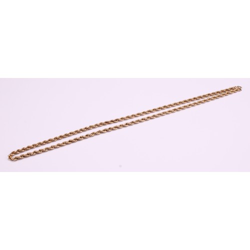 1211 - A heavy weight 9ct gold rope twist necklace, 74cm long, Birmingham 1975, 70.8g gross